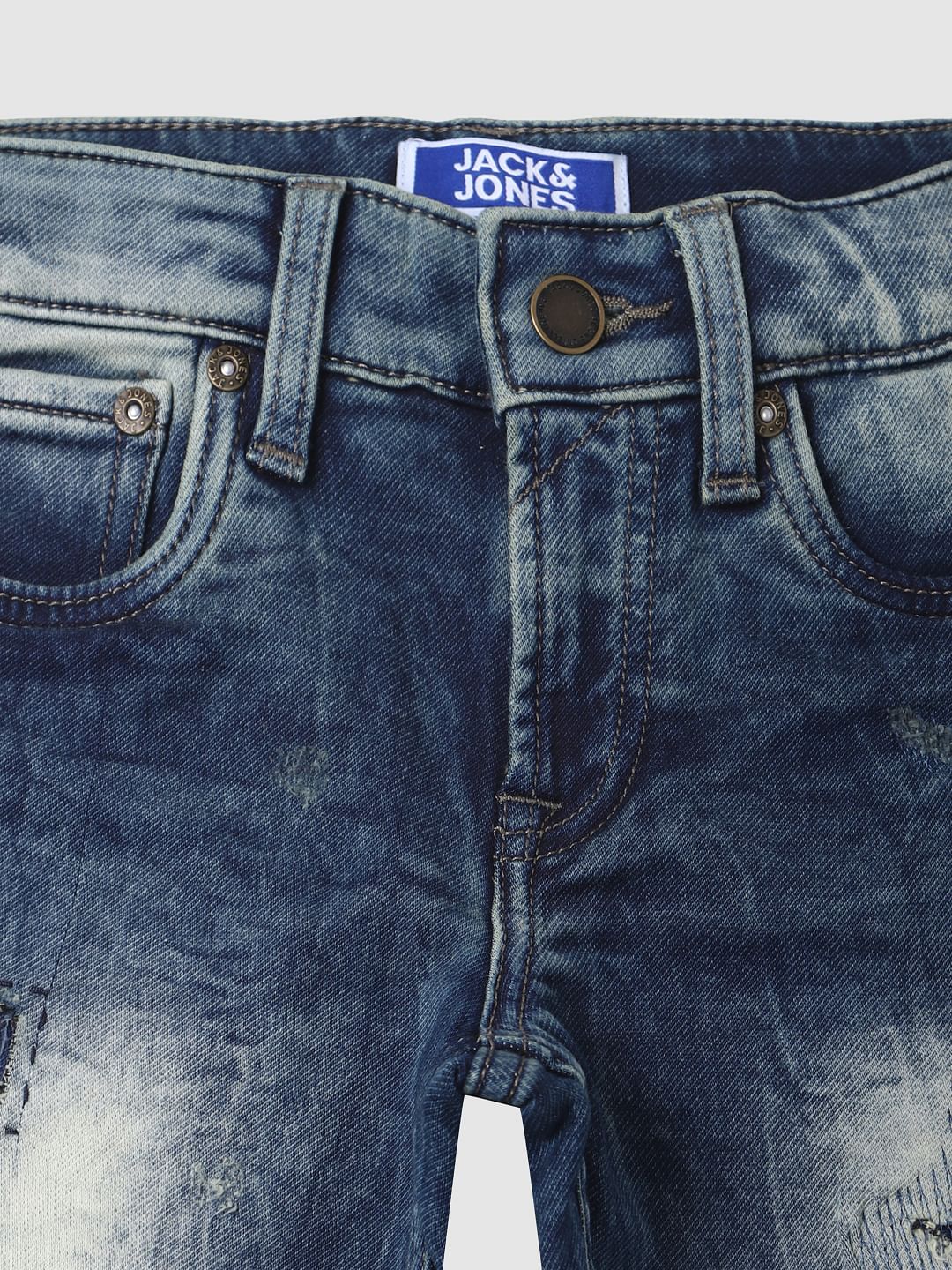 Boys Blue Mid Rise Distressed Denim Shorts