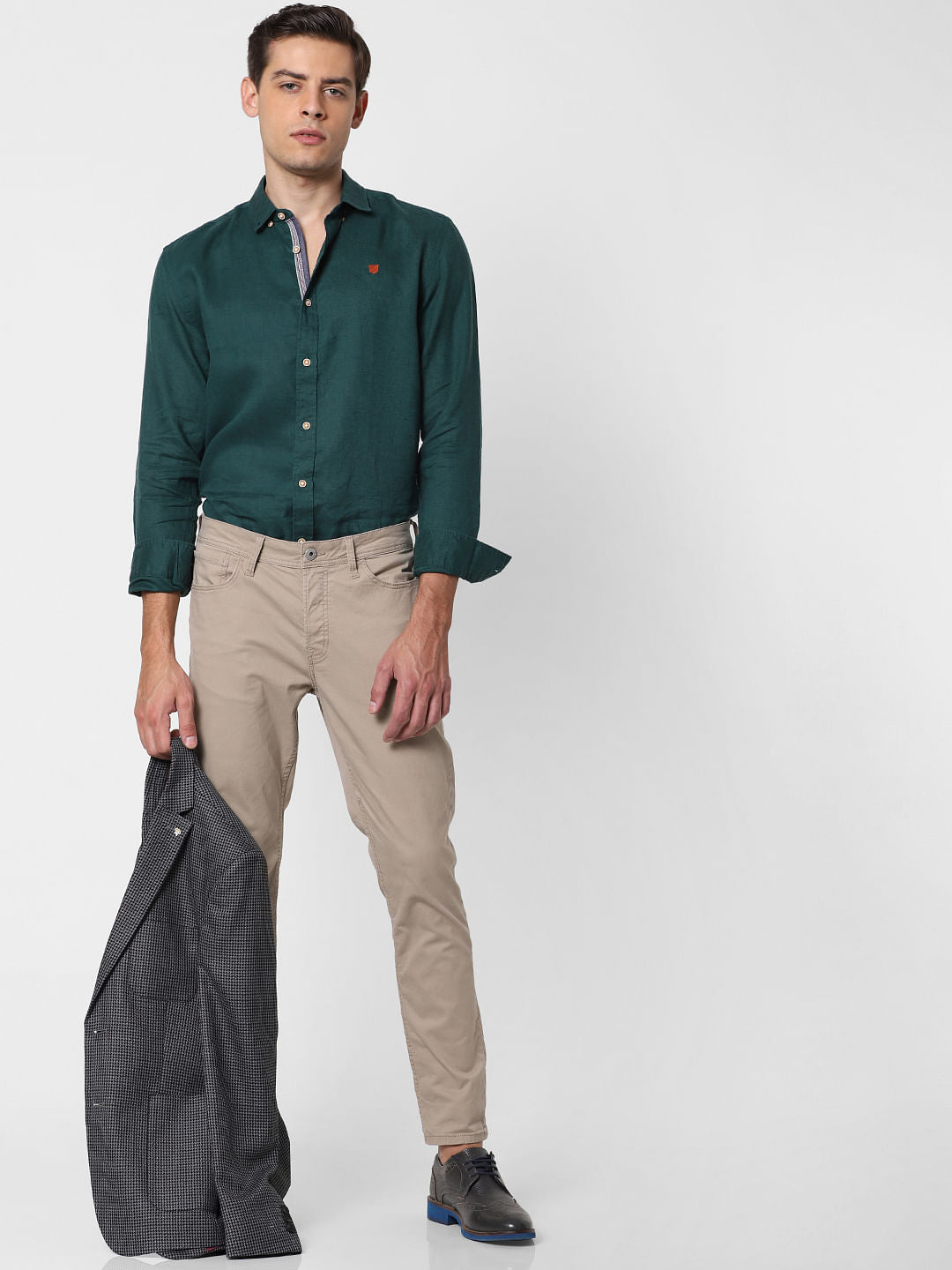 Dark Green Linen Full Sleeves Shirt