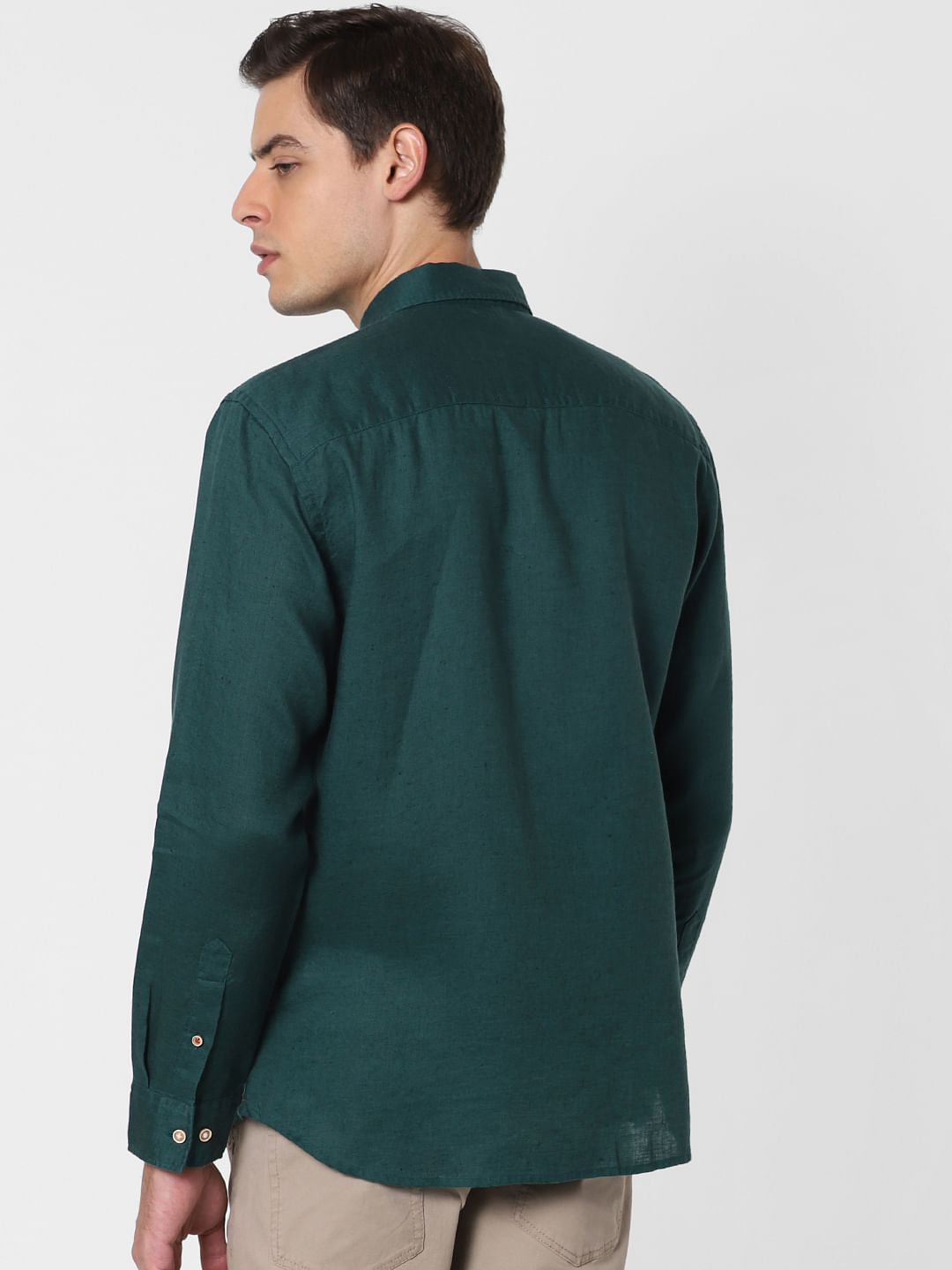 Dark Green Linen Full Sleeves Shirt