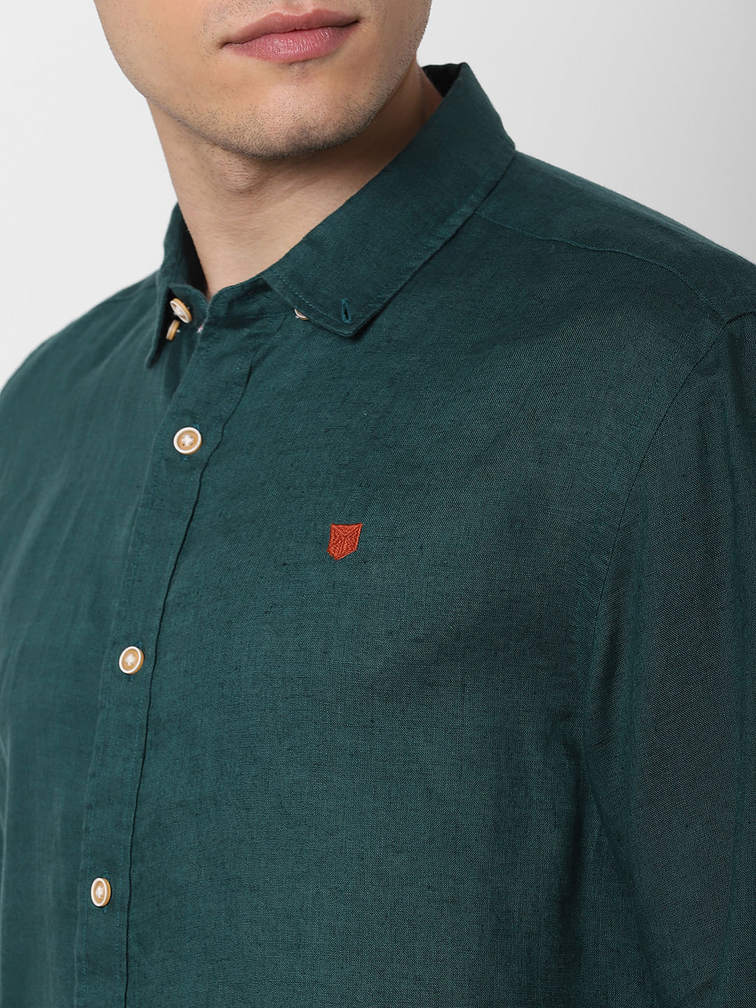 Dark Green Linen Full Sleeves Shirt