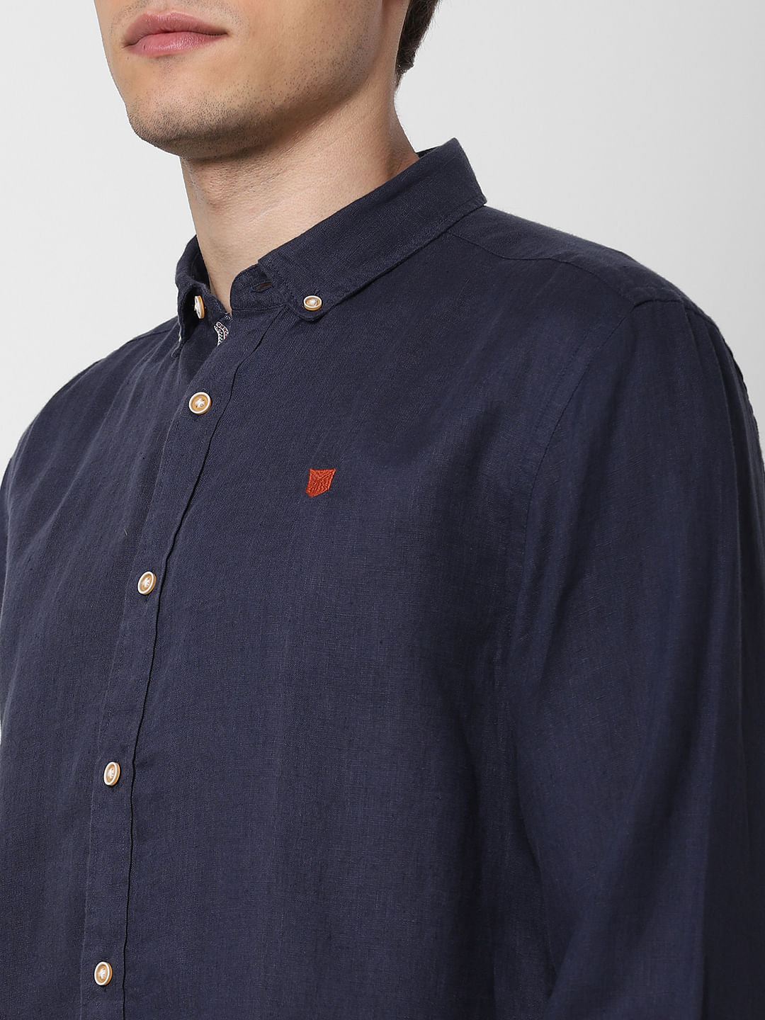 Navy Blue Linen Full Sleeves Shirt
