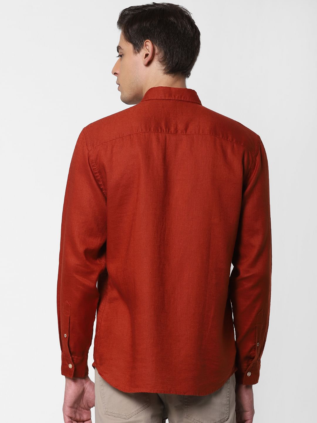 Brick Red Linen Full Sleeves Shirt