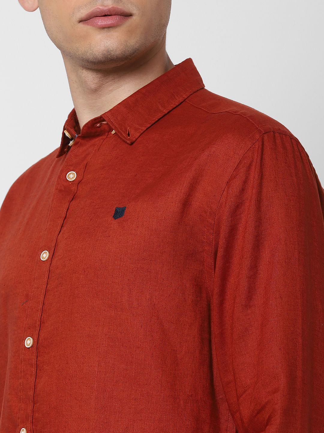 Brick Red Linen Full Sleeves Shirt