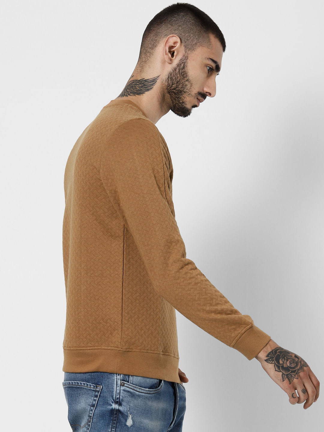 Brown Textured Zip Detail Sweatshirt