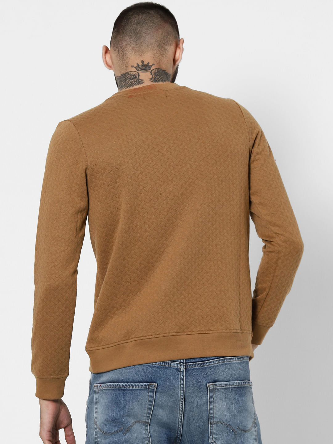 Brown Textured Zip Detail Sweatshirt