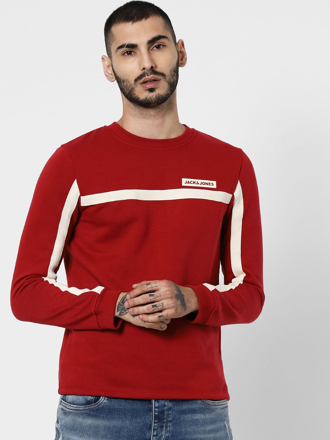 Red Contrast Tape Detail Sweatshirt