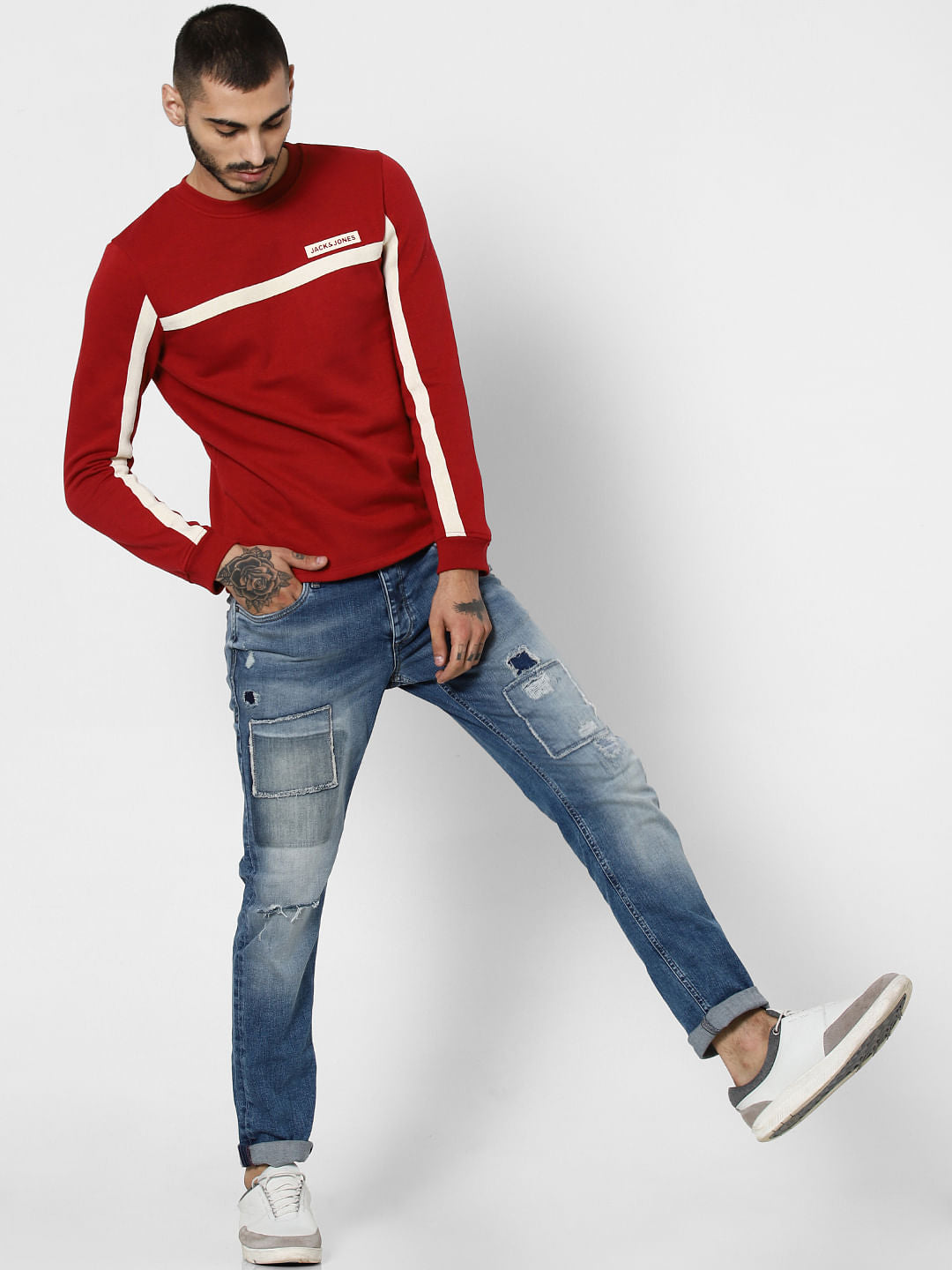Red Contrast Tape Detail Sweatshirt