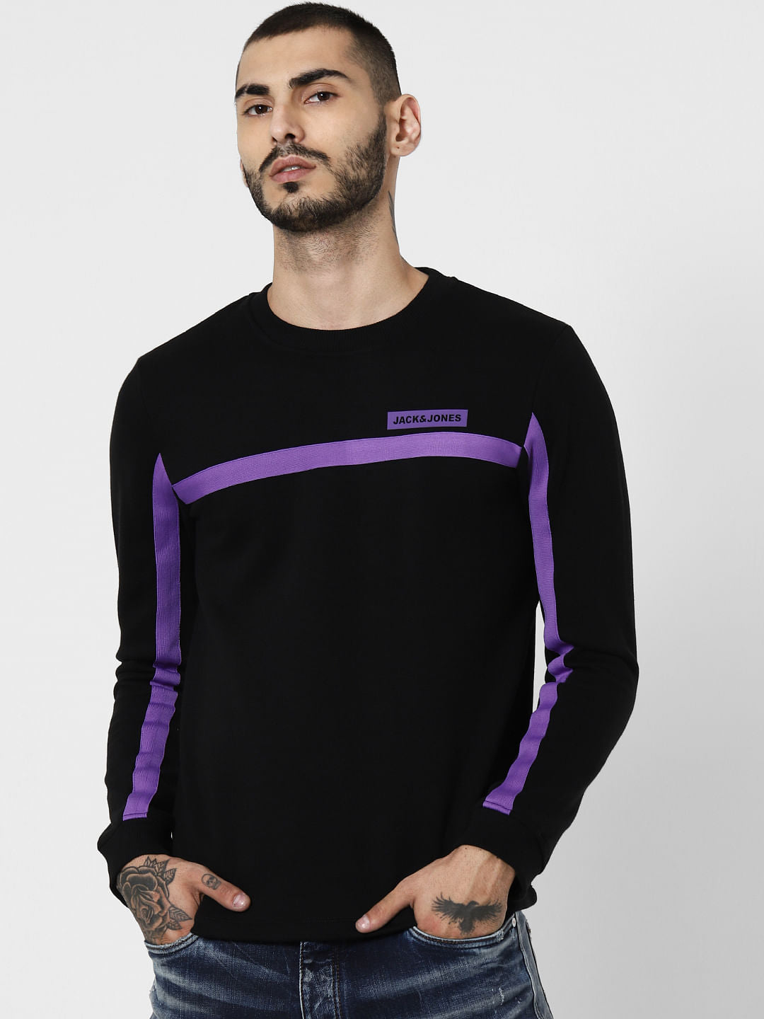 Black Contrast Tape Detail Sweatshirt