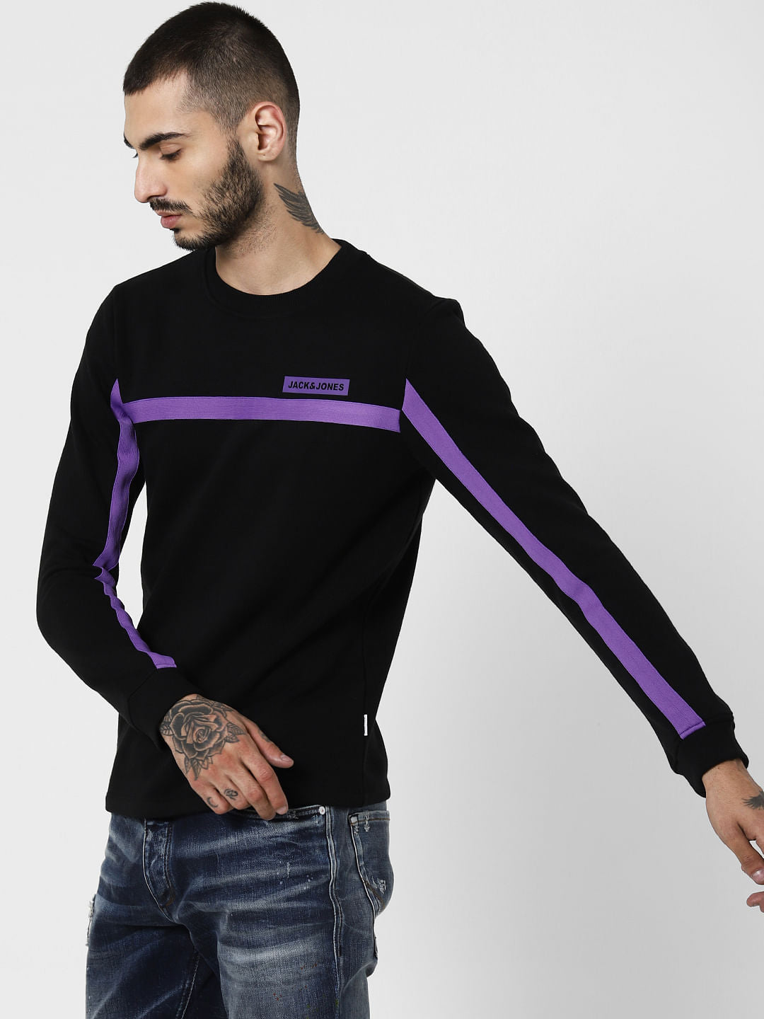 Black Contrast Tape Detail Sweatshirt