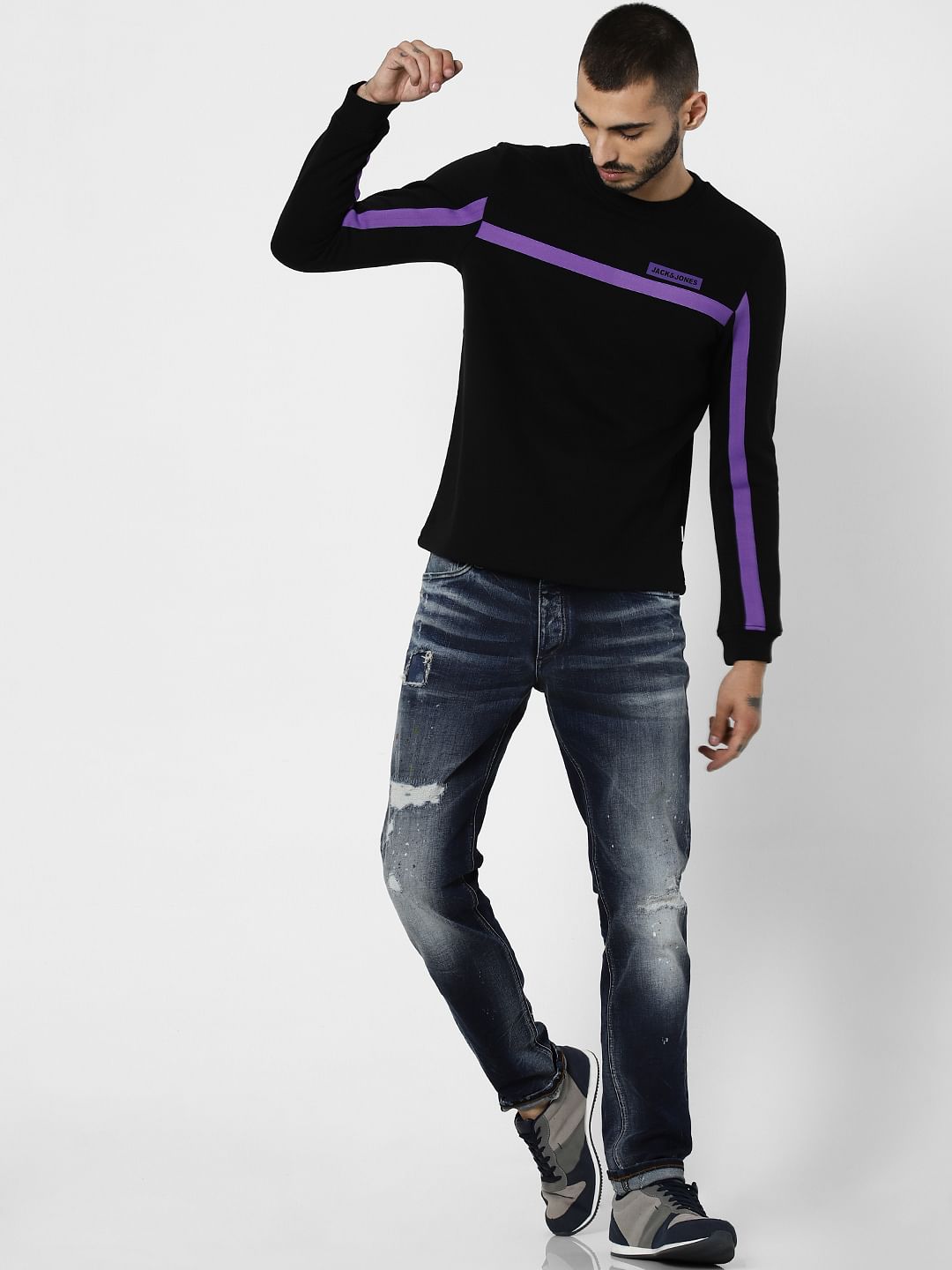 Black Contrast Tape Detail Sweatshirt