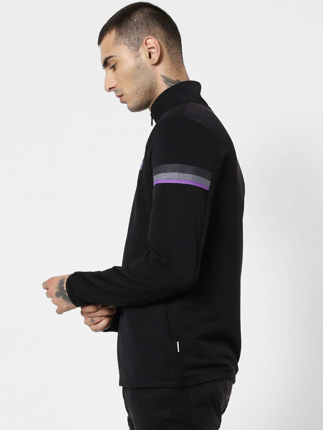 Black Tape Detail Zip Up Sweatshirt