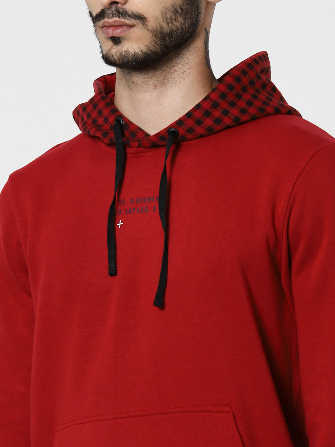 Red Check Hooded Sweatshirt