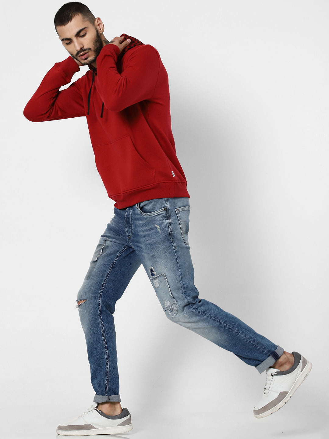 Red Check Hooded Sweatshirt