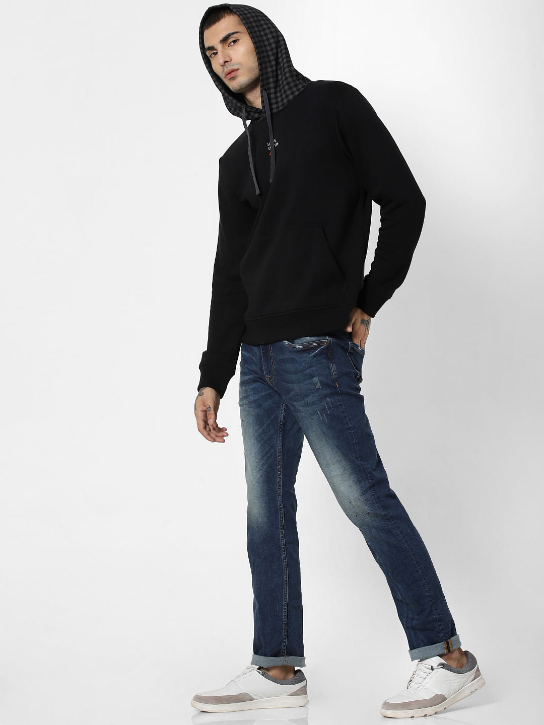 Black Check Hooded Sweatshirt
