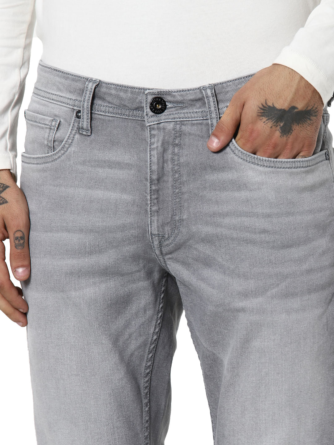 Light Grey Mid Rise Ben Skinny Jeans