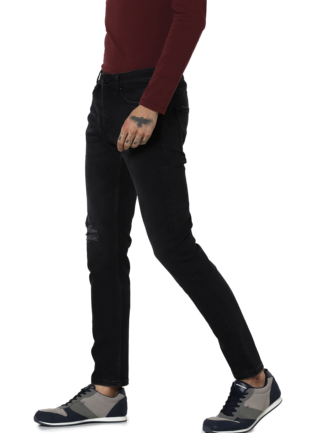 Black Mid Rise Tim Distressed Anti Fit Jeans