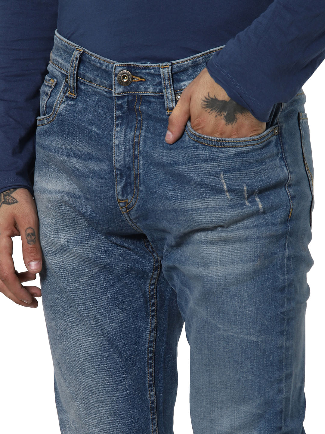 Light Blue Mid Rise Glenn Distressed Slim Fit Jeans