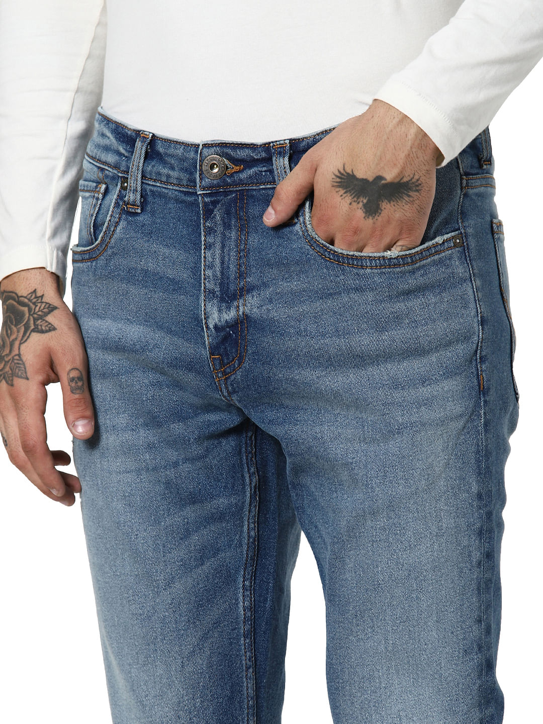 Blue Mid Rise Glenn Slim Fit Jeans