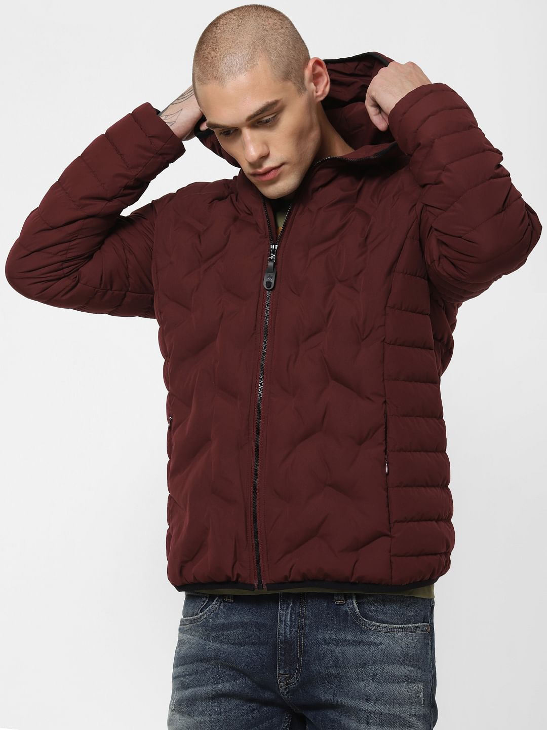 Burgundy Hooded Puffer Jacket