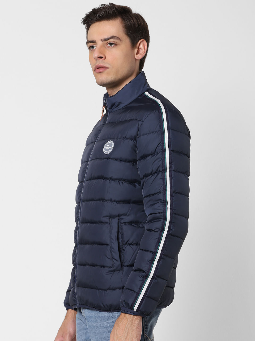 Navy Blue Tape Detail Puffer Jacket