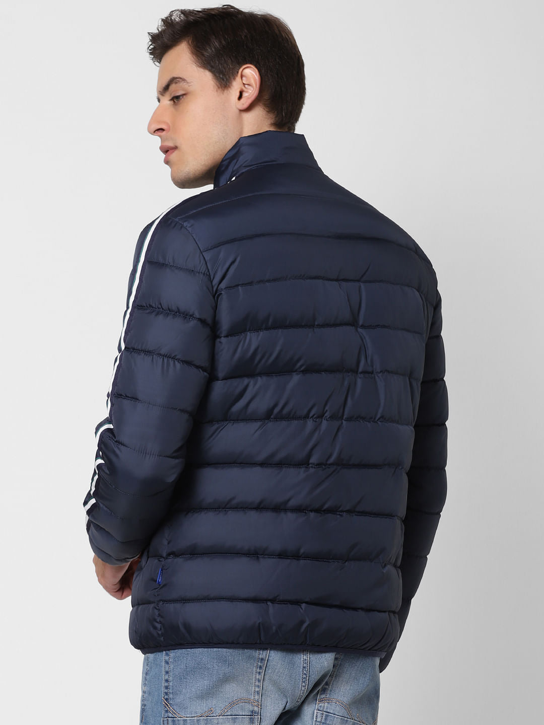 Navy Blue Tape Detail Puffer Jacket