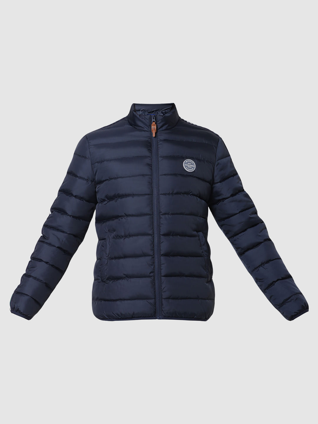Navy Blue Tape Detail Puffer Jacket