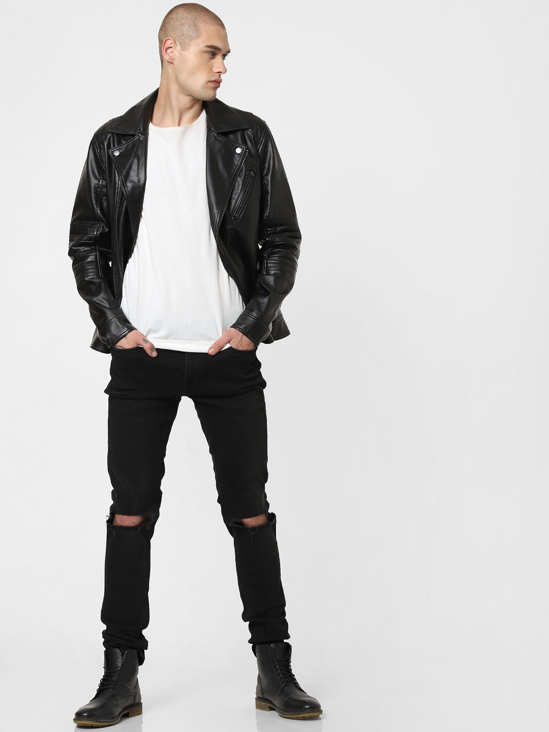 Black Zip Detailing Biker Jacket