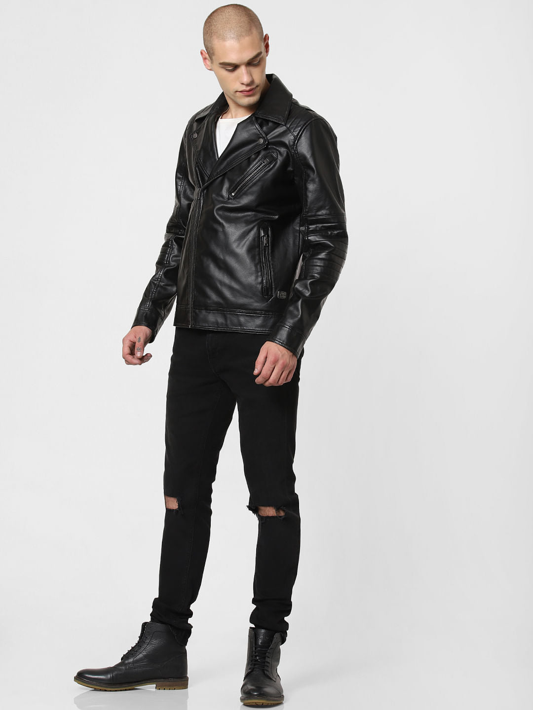 Black Zip Detailing Biker Jacket