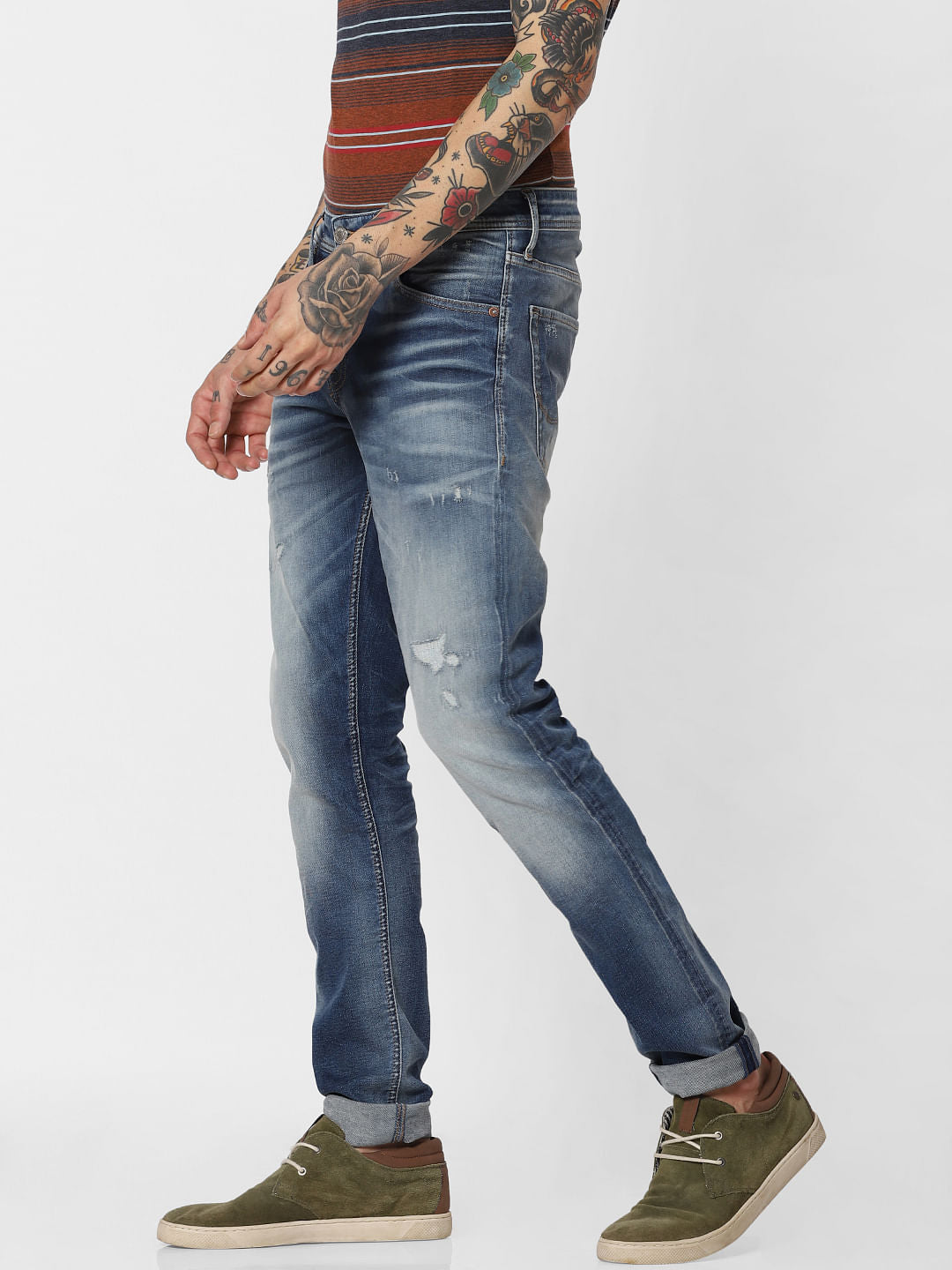 Blue Distressed Glenn Slim Fit Jeans
