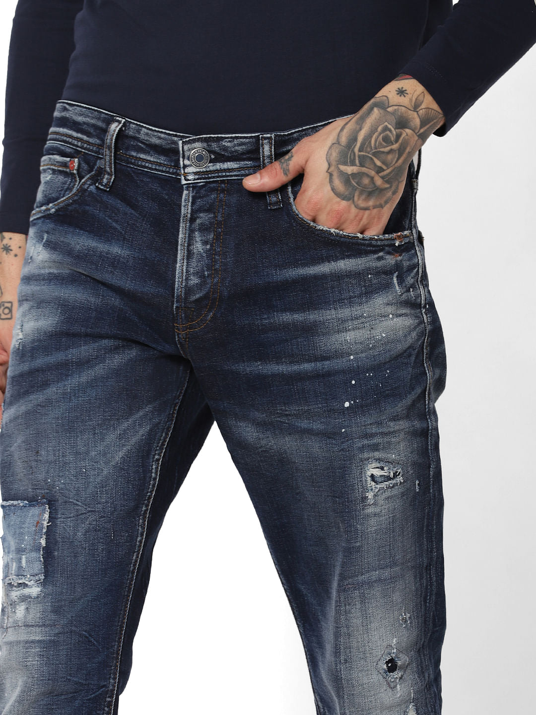 Blue Distressed Faded Tim Anti Fit Jeans