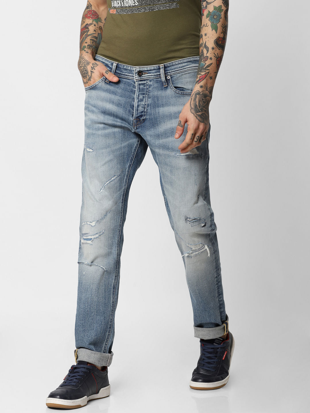 Light Blue Distressed Glenn Slim Fit Jeans