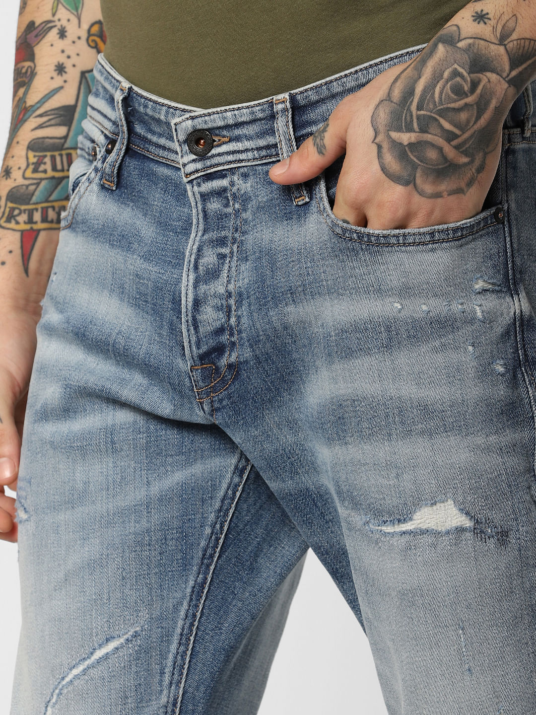 Light Blue Distressed Glenn Slim Fit Jeans