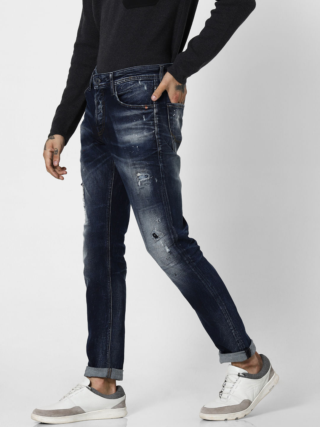 Blue Low Rise Ripped Glenn Slim Fit Jeans