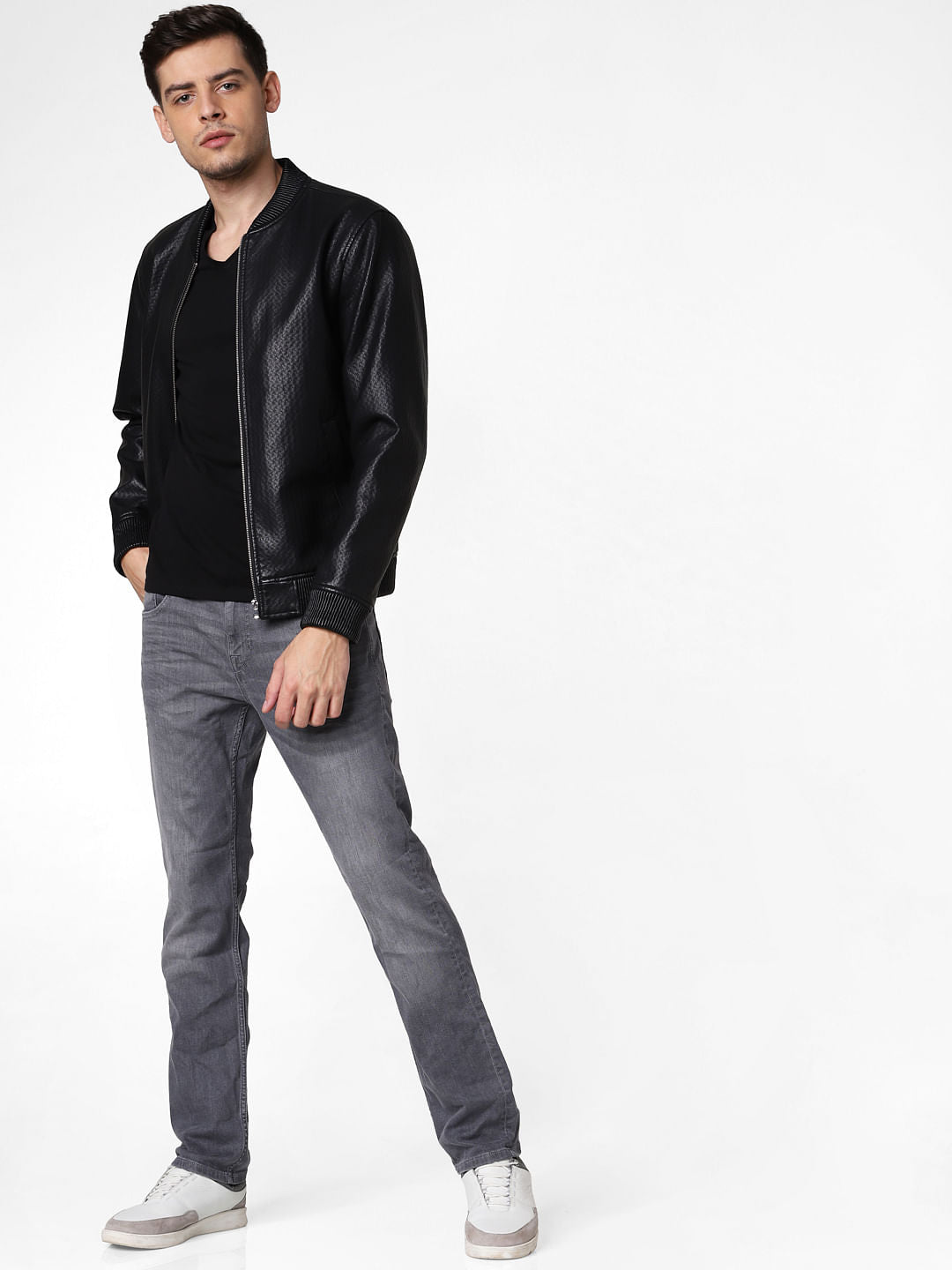 Grey Mid Rise Clark Regular Fit Jeans