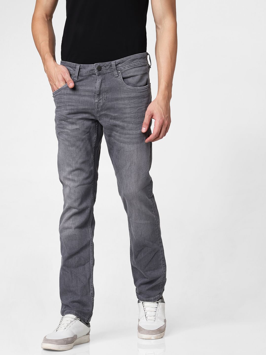 Grey Mid Rise Clark Regular Fit Jeans