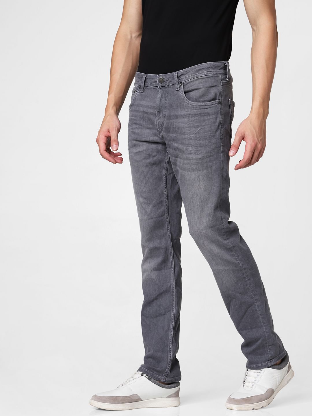 Grey Mid Rise Clark Regular Fit Jeans