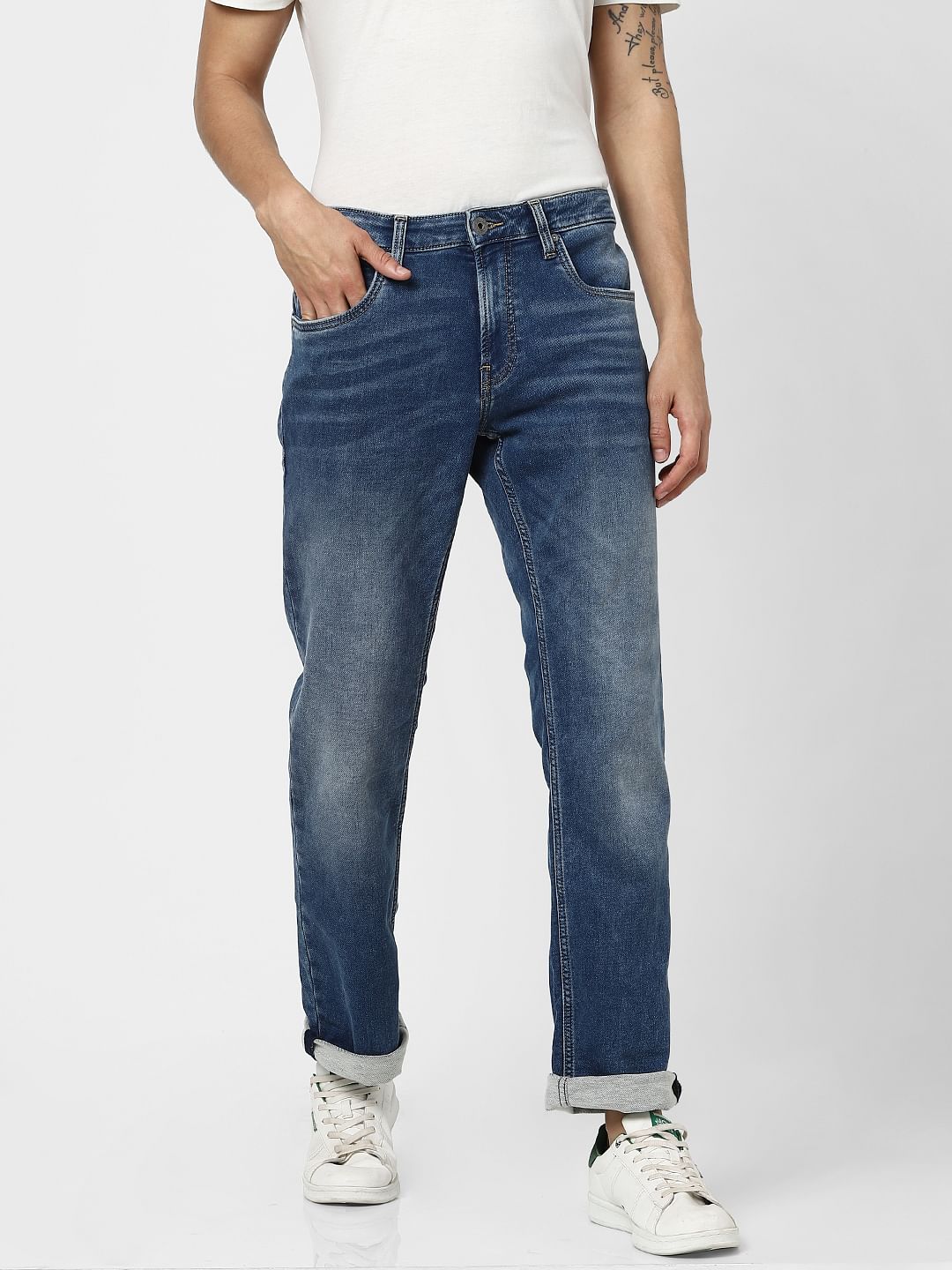 Blue Mid Rise Clark Regular Fit Jeans