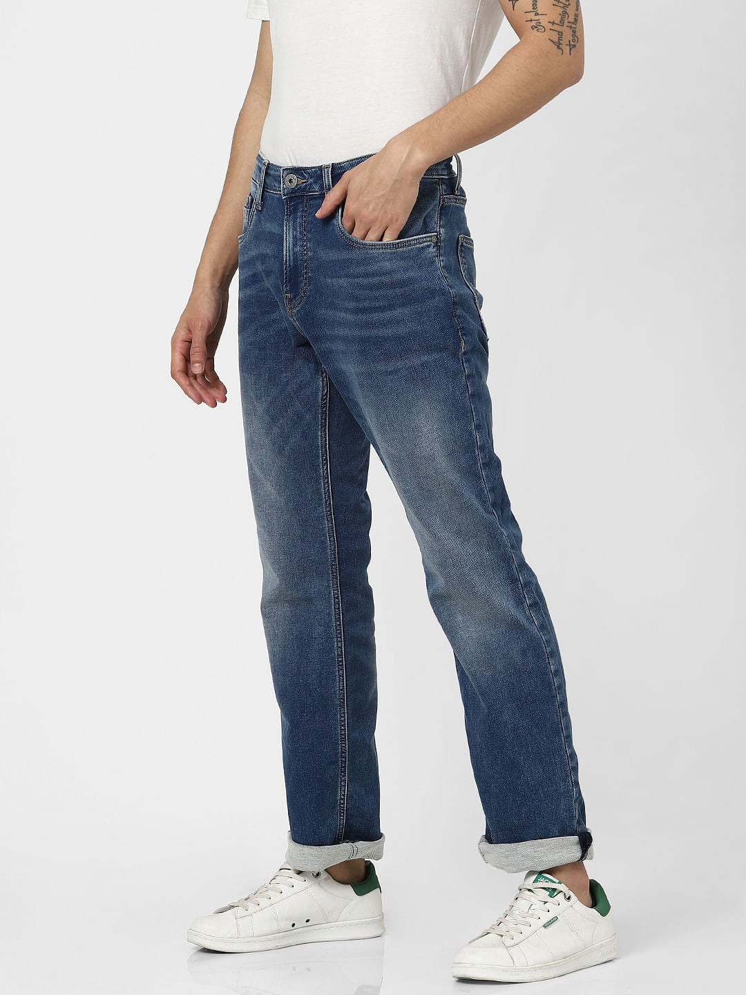 Blue Mid Rise Clark Regular Fit Jeans