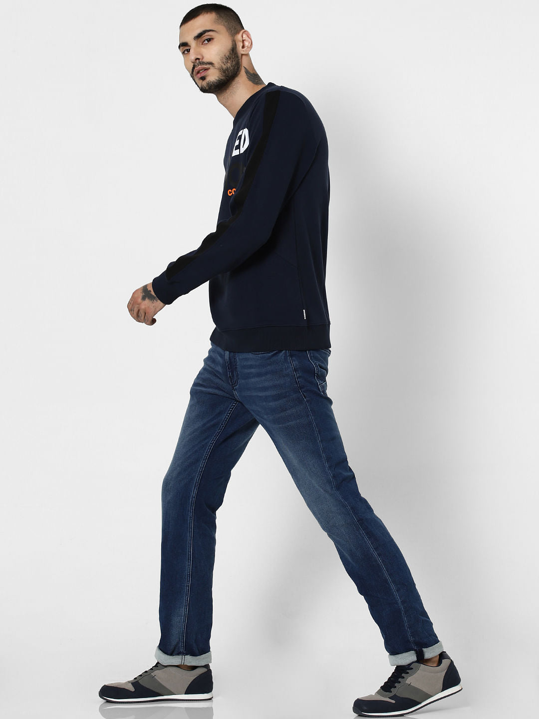 Dark Blue Mid Rise Clark Regular Fit Jeans