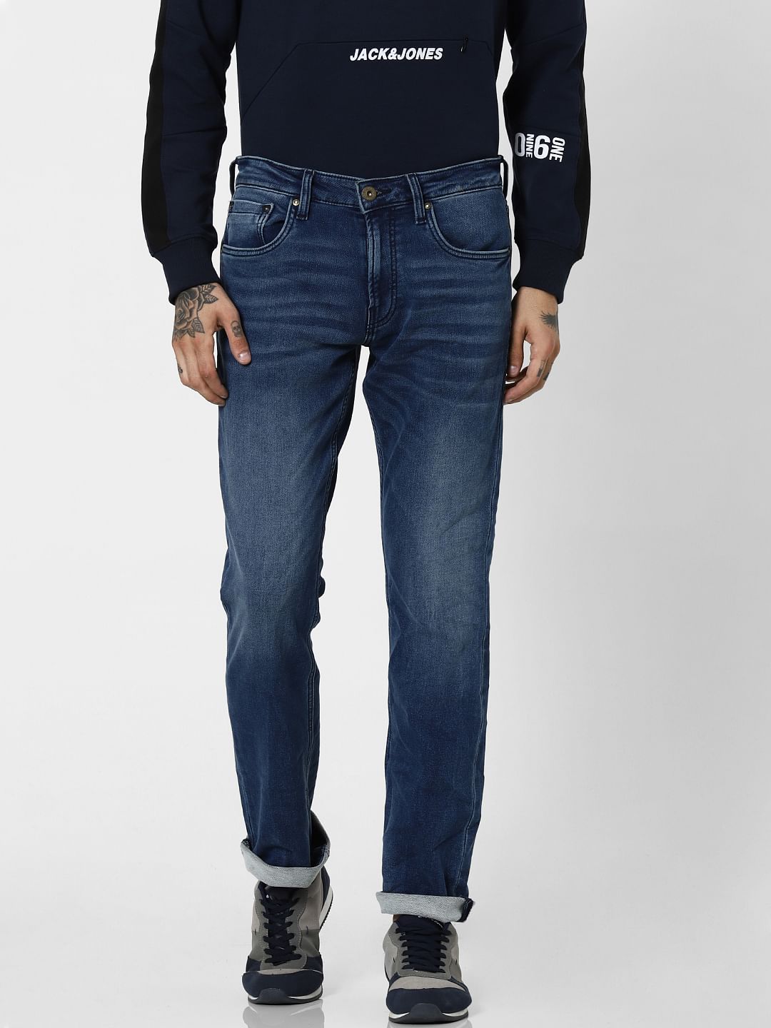 Dark Blue Mid Rise Clark Regular Fit Jeans