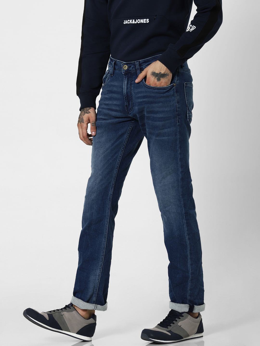 Dark Blue Mid Rise Clark Regular Fit Jeans