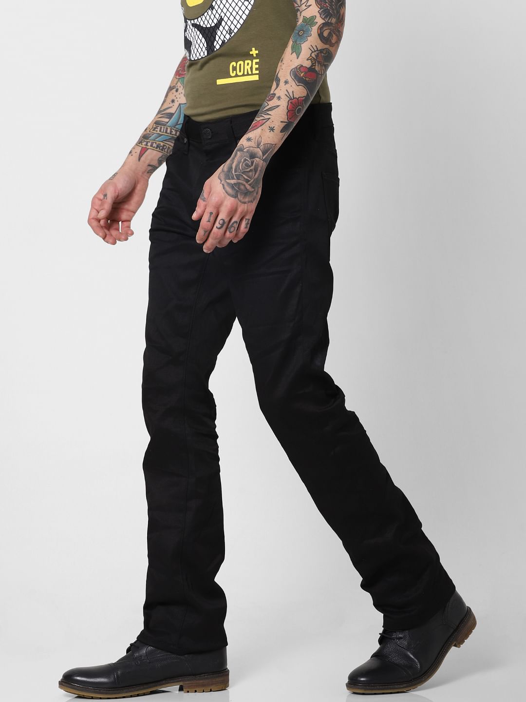 Black Mid Rise Clark Regular Fit Jeans