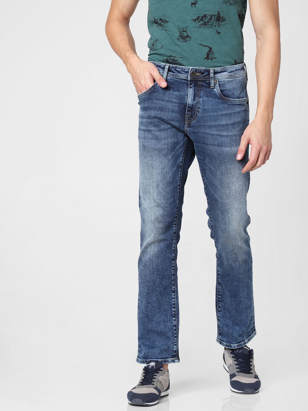Blue Mid Rise Clark Regular Fit Jeans