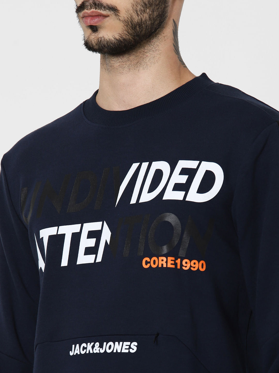 Navy Blue Text Print Sweatshirt