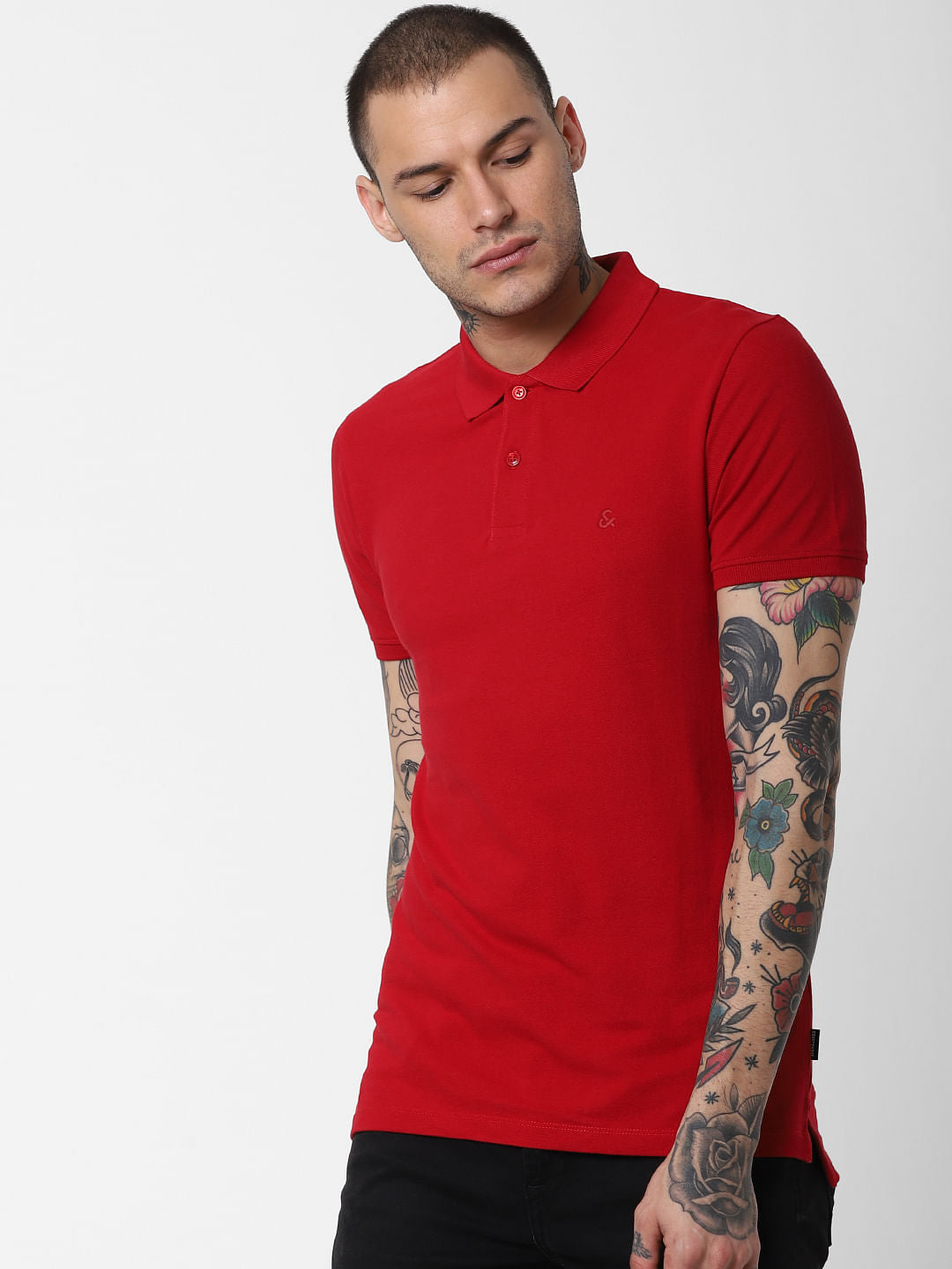 Bright Red Polo Neck T-Shirt