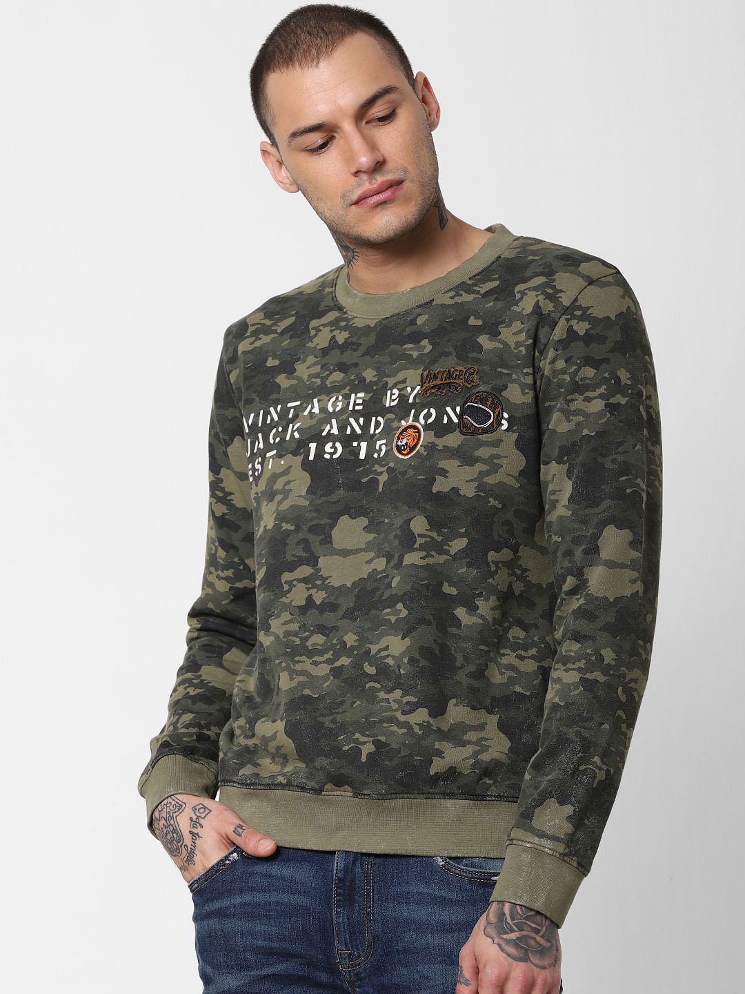 Green Camo Print Sweatshirt