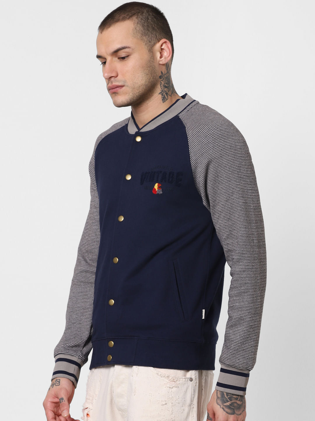 Blue Button Down Bomber Sweatshirt