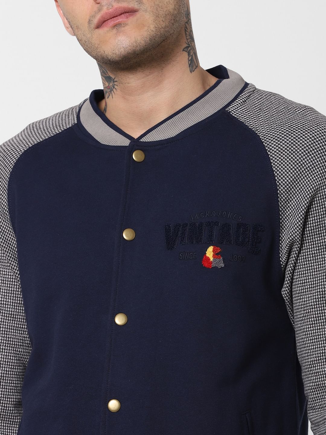 Blue Button Down Bomber Sweatshirt