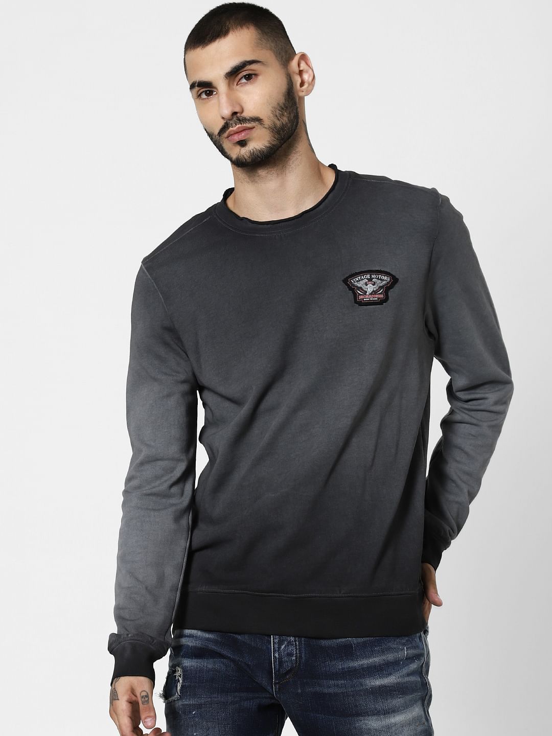 Black Faded Logo Print Sweatshirt