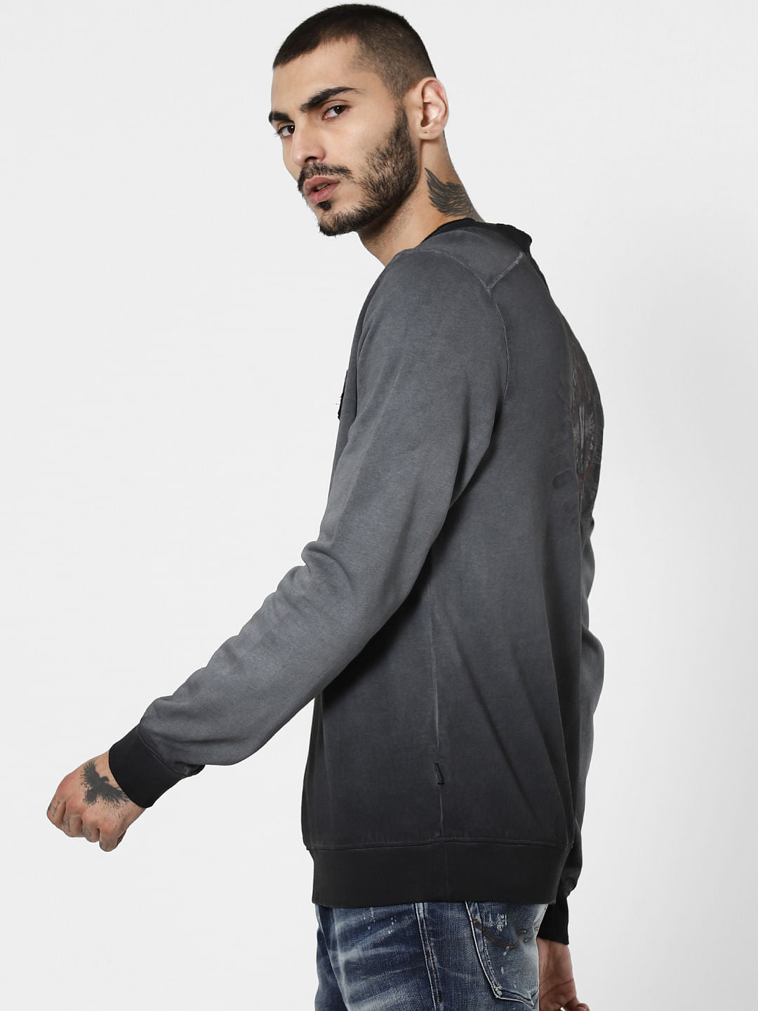 Black Faded Logo Print Sweatshirt